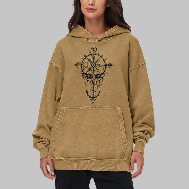 WorldNorse Tribal Bird & Viking Design Gewaschener Kapuzenpullover - image 31