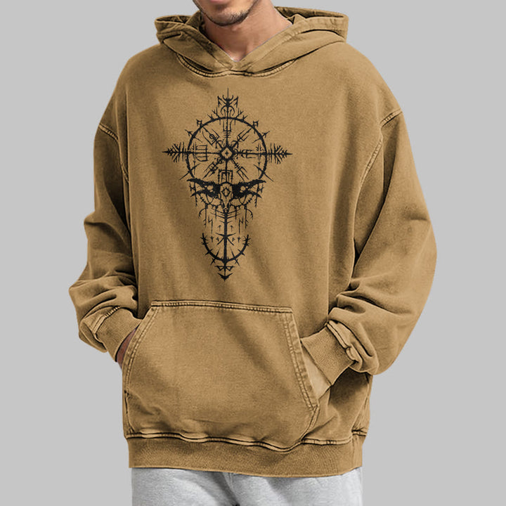 WorldNorse Tribal Bird & Viking Design Gewaschener Kapuzenpullover - image 29