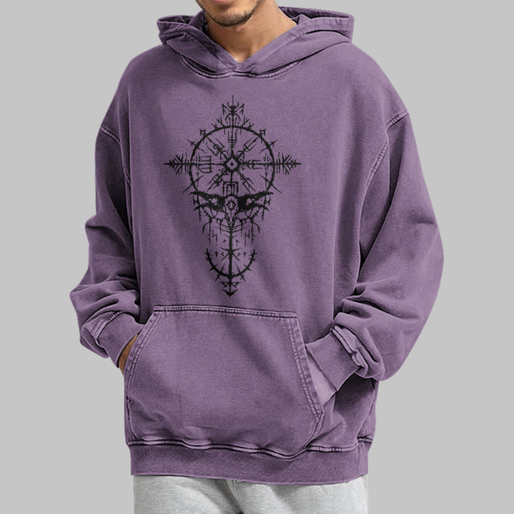 WorldNorse Tribal Bird & Viking Design Gewaschener Kapuzenpullover - image 36