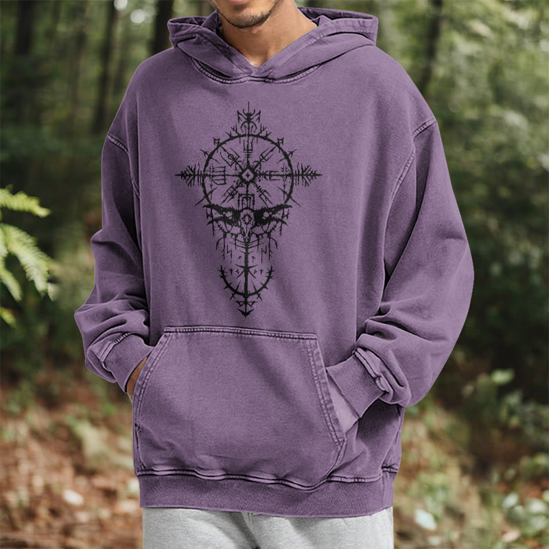 WorldNorse Tribal Bird & Viking Design Gewaschener Kapuzenpullover - image 37