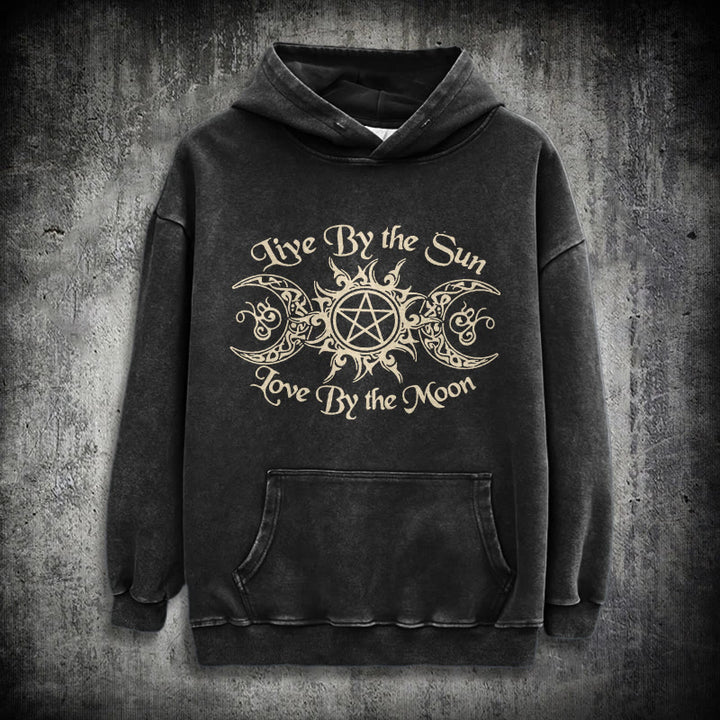 WorldNorse – Kapuzenpullover „Live By The Sun“ mit Keltischer Knoten , gewaschen - Schwarz - 3XL - image 0