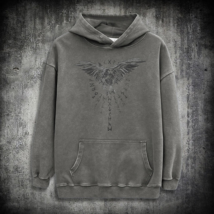 WorldNorse – Kapuzenpullover mit Raven -Grafik, gewaschen - Grau - 3XL - image 12