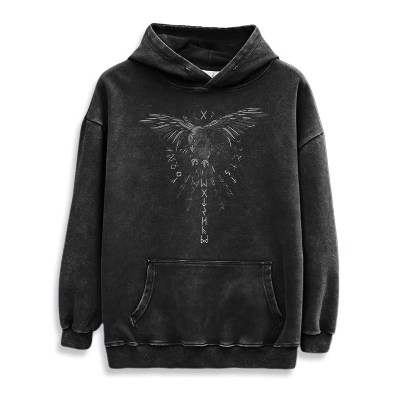 WorldNorse – Kapuzenpullover mit Raven -Grafik, gewaschen - image 3