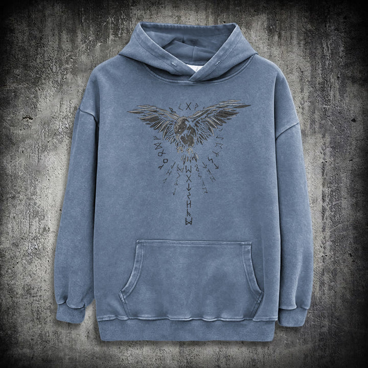 WorldNorse – Kapuzenpullover mit Raven -Grafik, gewaschen - Blau - 3XL - image 19