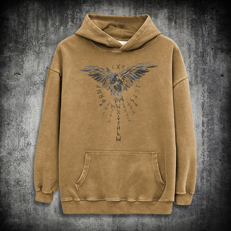 WorldNorse – Kapuzenpullover mit Raven -Grafik, gewaschen - Khaki - 3XL - image 26