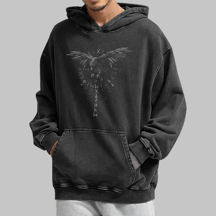 WorldNorse – Kapuzenpullover mit Raven -Grafik, gewaschen - image 5