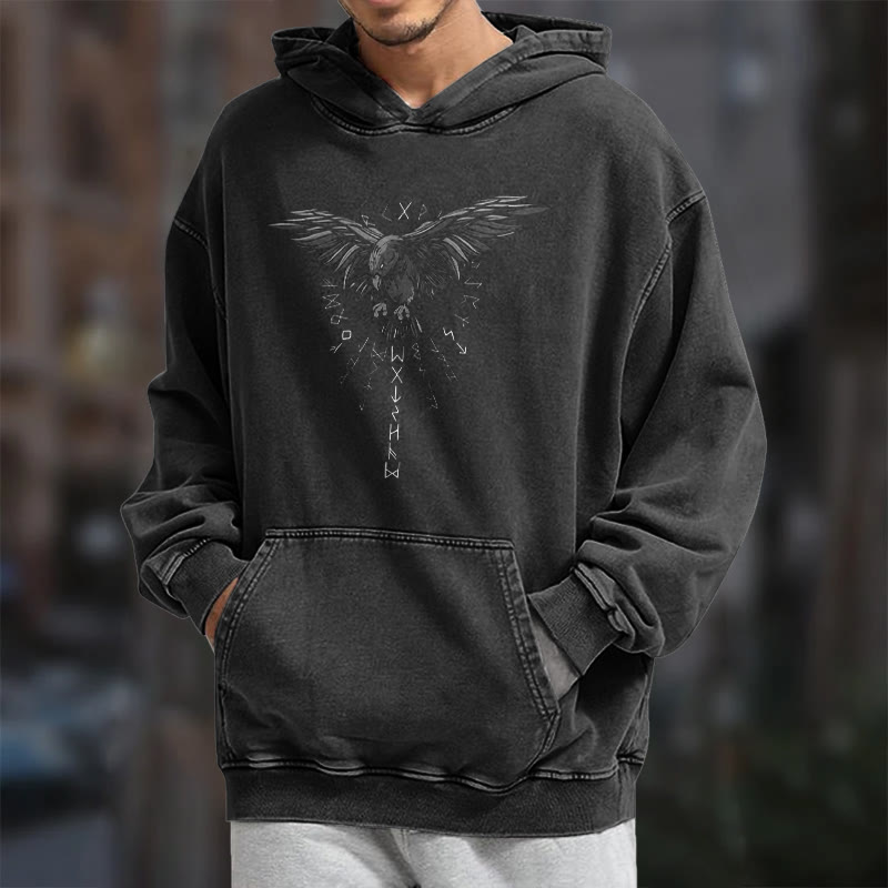WorldNorse – Kapuzenpullover mit Raven -Grafik, gewaschen - image 7