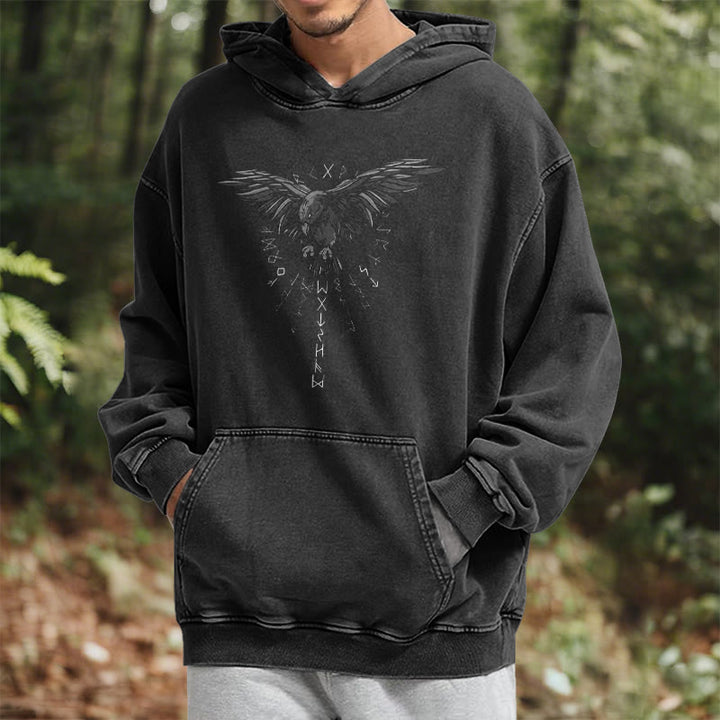 WorldNorse – Kapuzenpullover mit Raven -Grafik, gewaschen - image 7