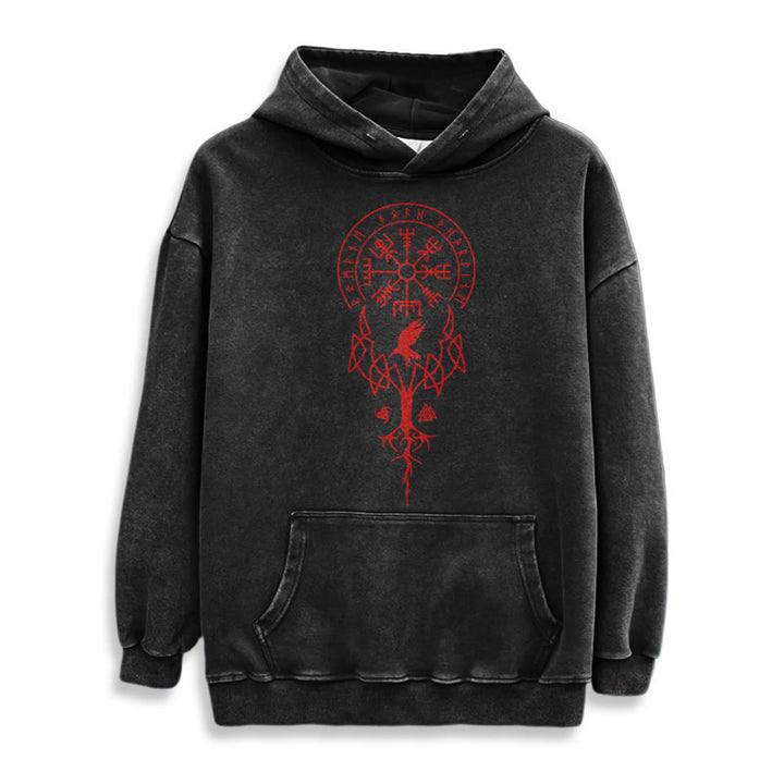 WorldNorse Yggdrasil Rote Runen Wikinger gewaschener Kapuzenpullover - image 3