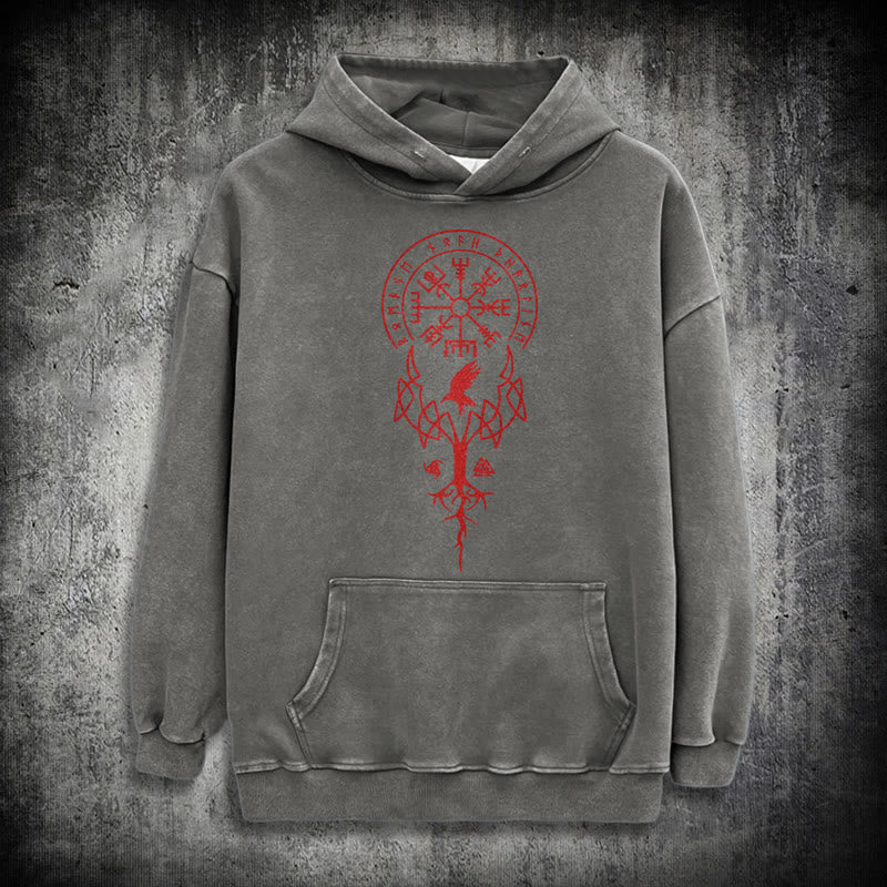WorldNorse Yggdrasil Rote Runen Wikinger gewaschener Kapuzenpullover - Grau - 3XL - image 12
