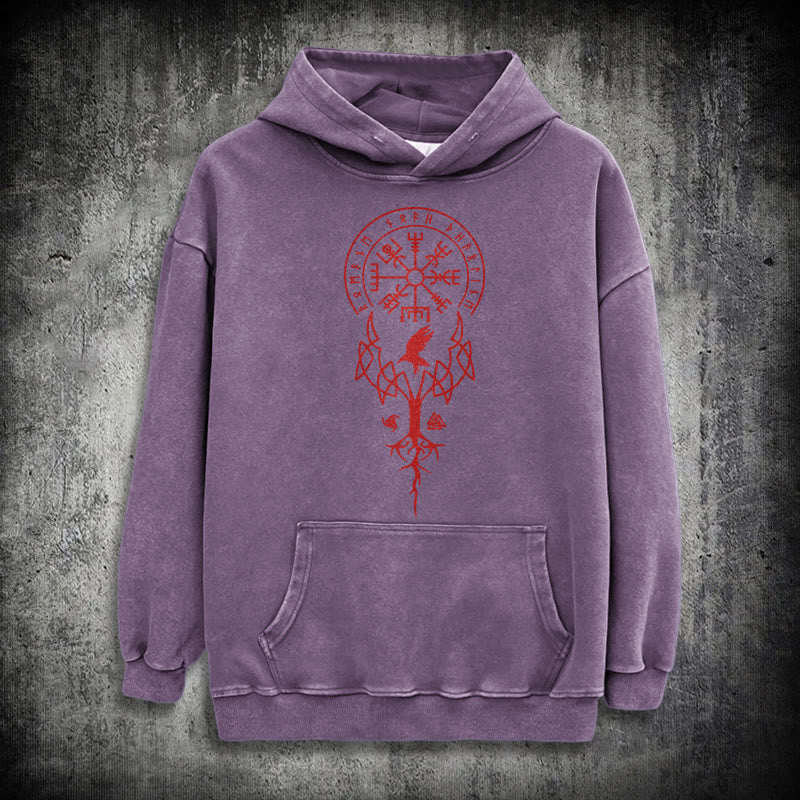 WorldNorse Yggdrasil Rote Runen Wikinger gewaschener Kapuzenpullover - Lila - 3XL - image 34