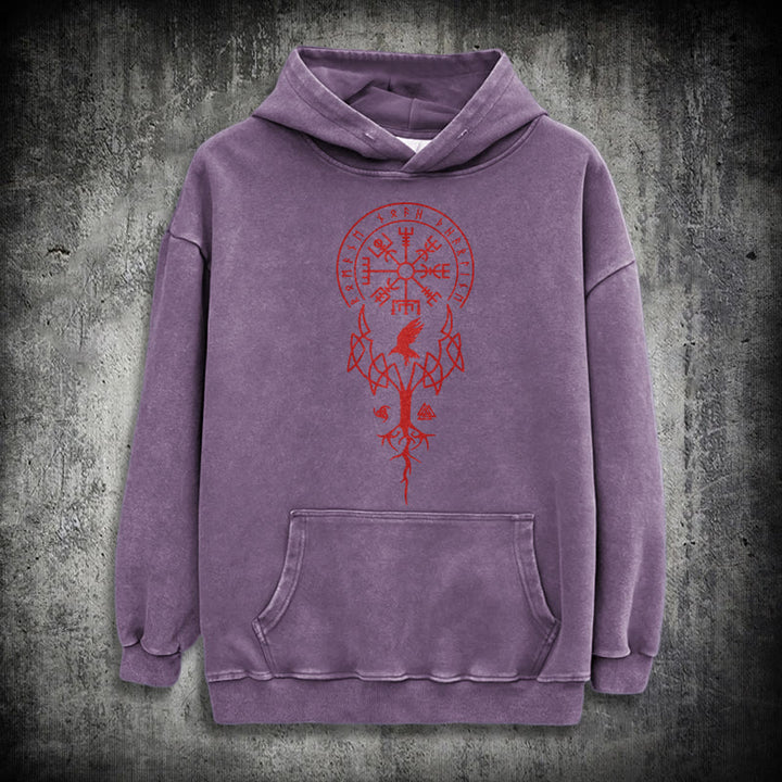 WorldNorse Yggdrasil Rote Runen Wikinger gewaschener Kapuzenpullover - Lila - 3XL - image 34