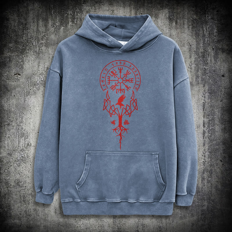 WorldNorse Yggdrasil Rote Runen Wikinger gewaschener Kapuzenpullover - Blau - 3XL - image 19