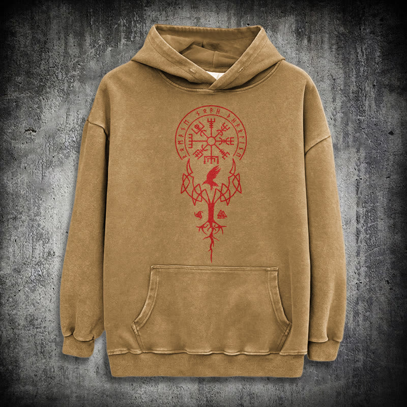WorldNorse Yggdrasil Rote Runen Wikinger gewaschener Kapuzenpullover - Khaki - 3XL - image 27