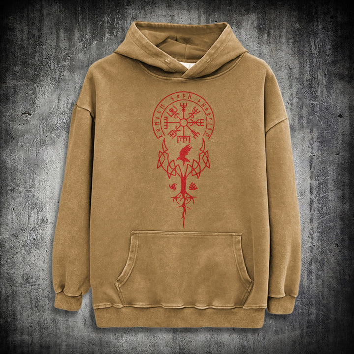 WorldNorse Yggdrasil Rote Runen Wikinger gewaschener Kapuzenpullover - Khaki - 3XL - image 27
