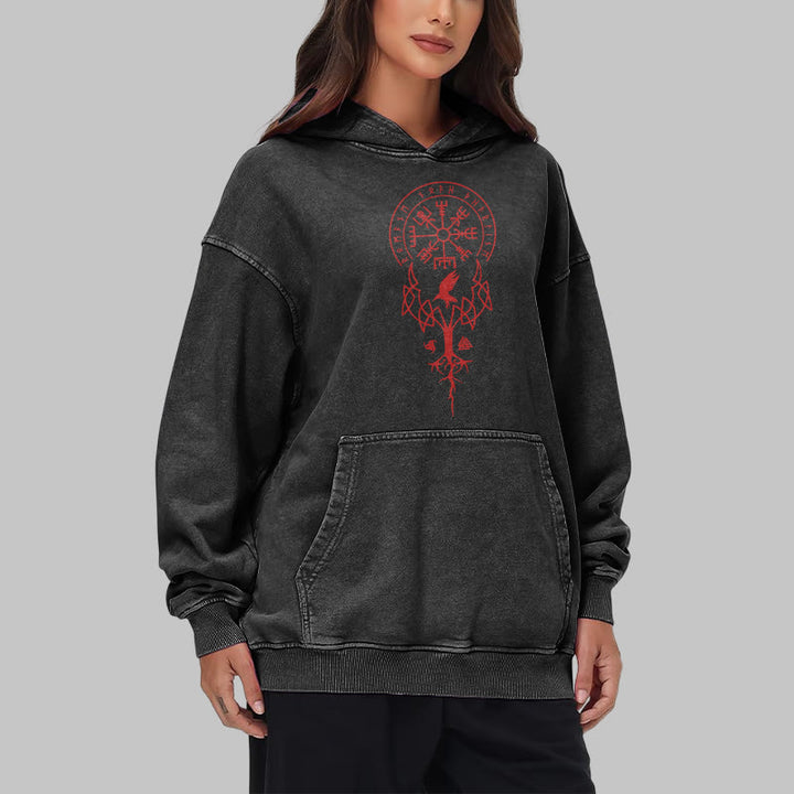 WorldNorse Yggdrasil Rote Runen Wikinger gewaschener Kapuzenpullover - image 9
