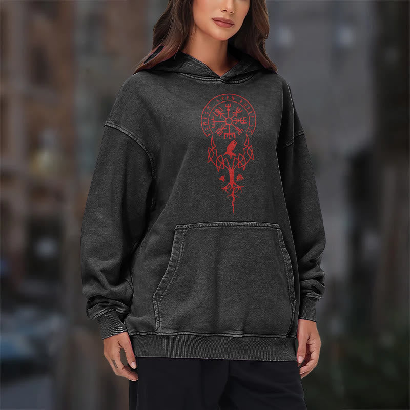 WorldNorse Yggdrasil Rote Runen Wikinger gewaschener Kapuzenpullover - image 11