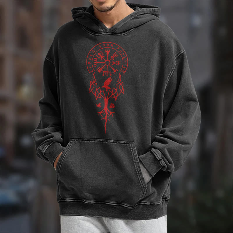WorldNorse Yggdrasil Rote Runen Wikinger gewaschener Kapuzenpullover - image 8