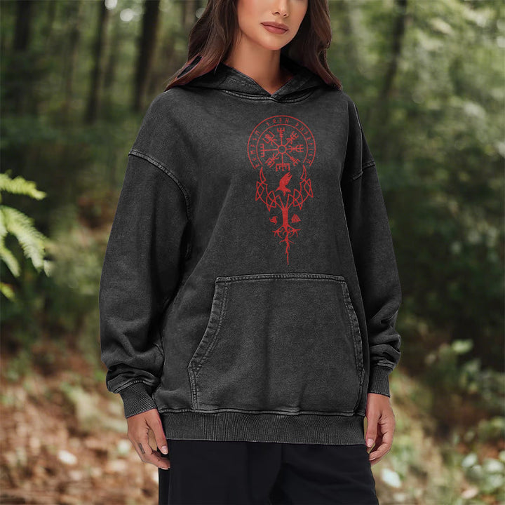 WorldNorse Yggdrasil Rote Runen Wikinger gewaschener Kapuzenpullover - image 11
