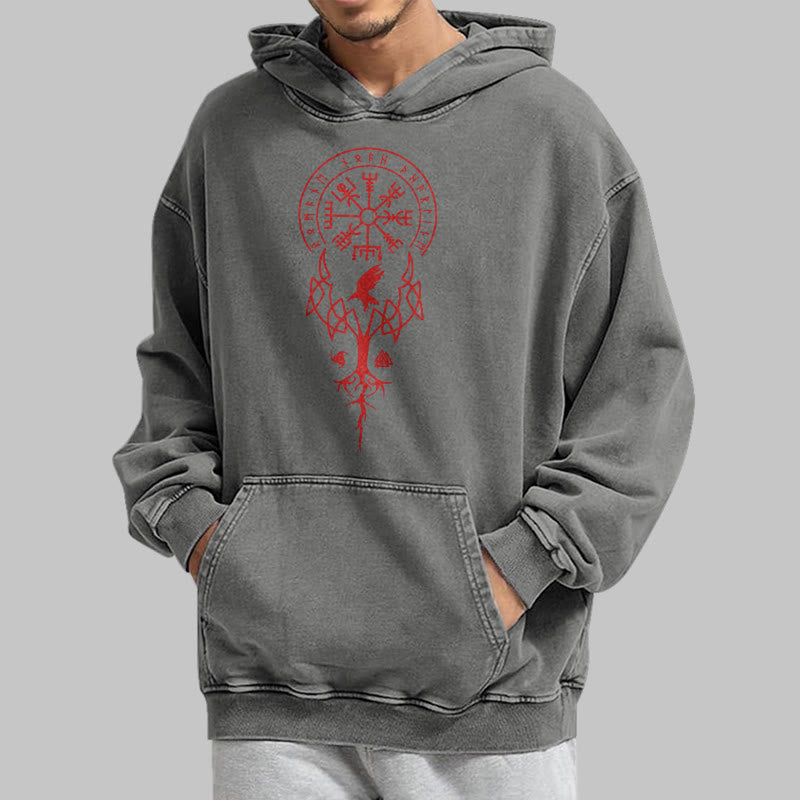 WorldNorse Yggdrasil Rote Runen Wikinger gewaschener Kapuzenpullover - image 15