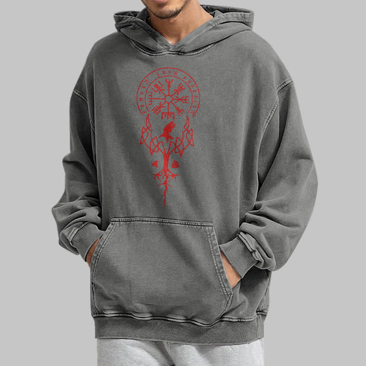 WorldNorse Yggdrasil Rote Runen Wikinger gewaschener Kapuzenpullover - image 15