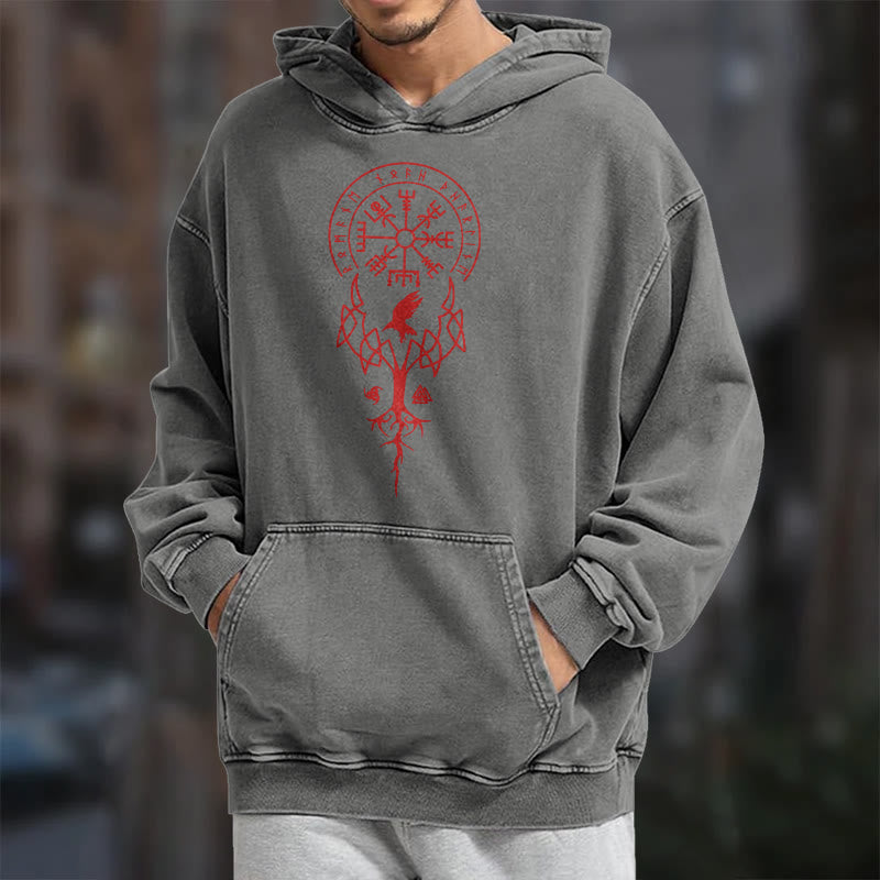 WorldNorse Yggdrasil Rote Runen Wikinger gewaschener Kapuzenpullover - image 16