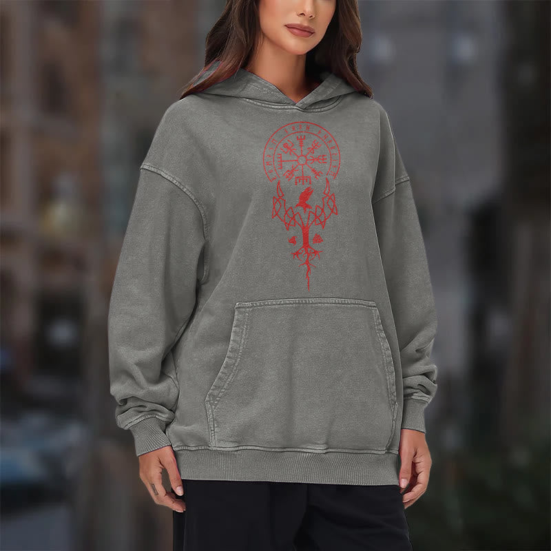 WorldNorse Yggdrasil Rote Runen Wikinger gewaschener Kapuzenpullover - image 17