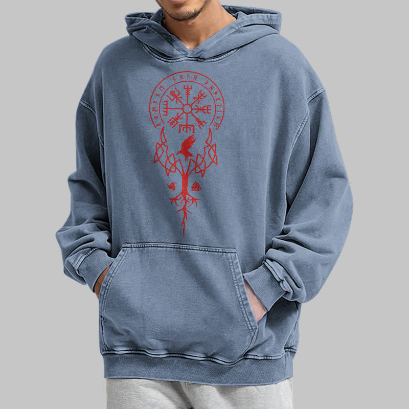 WorldNorse Yggdrasil Rote Runen Wikinger gewaschener Kapuzenpullover - image 22