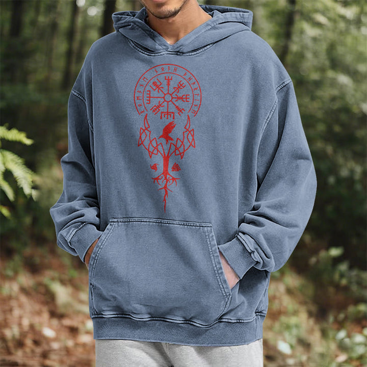 WorldNorse Yggdrasil Rote Runen Wikinger gewaschener Kapuzenpullover - image 22