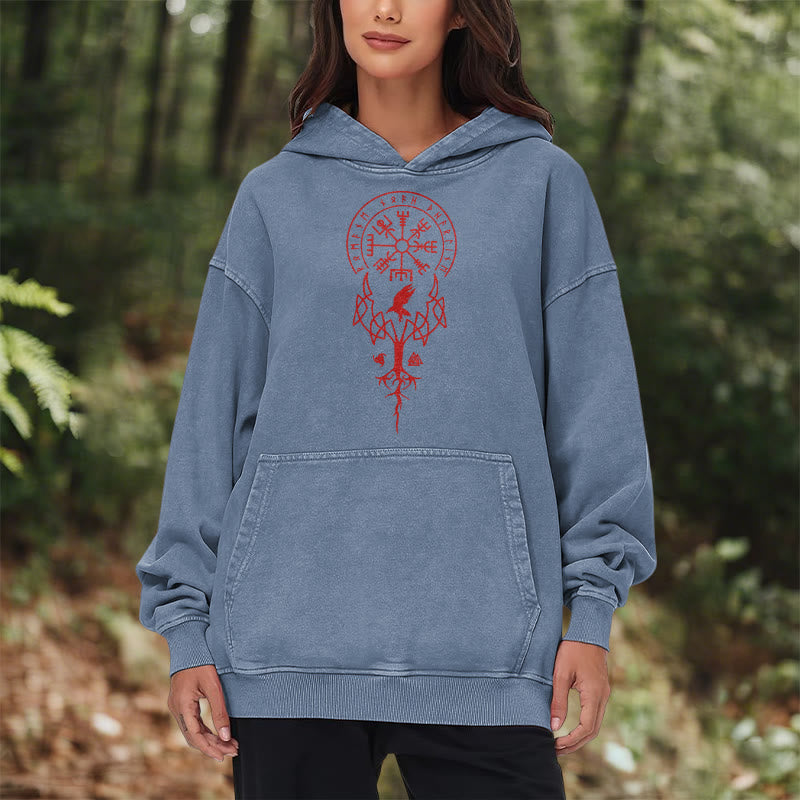 WorldNorse Yggdrasil Rote Runen Wikinger gewaschener Kapuzenpullover - image 24