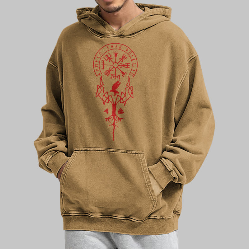 WorldNorse Yggdrasil Rote Runen Wikinger gewaschener Kapuzenpullover - image 29
