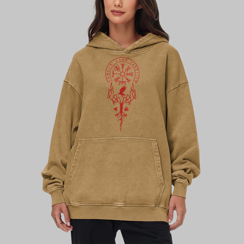 WorldNorse Yggdrasil Rote Runen Wikinger gewaschener Kapuzenpullover - image 31