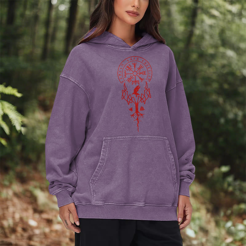 WorldNorse Yggdrasil Rote Runen Wikinger gewaschener Kapuzenpullover - image 37