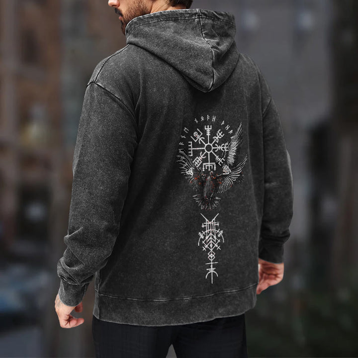 WorldNorse Wikingersymbol Raven Vegvisir gewaschener Kapuzenpullover - image 8