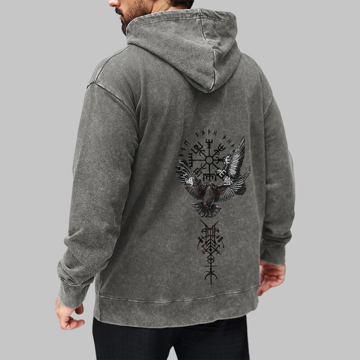 WorldNorse Wikingersymbol Raven Vegvisir gewaschener Kapuzenpullover - image 14