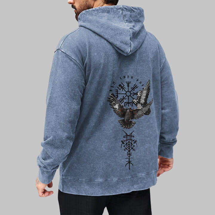 WorldNorse Wikingersymbol Raven Vegvisir gewaschener Kapuzenpullover - image 22