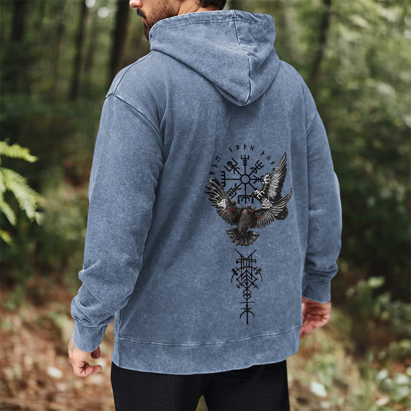 WorldNorse Wikingersymbol Raven Vegvisir gewaschener Kapuzenpullover - image 24
