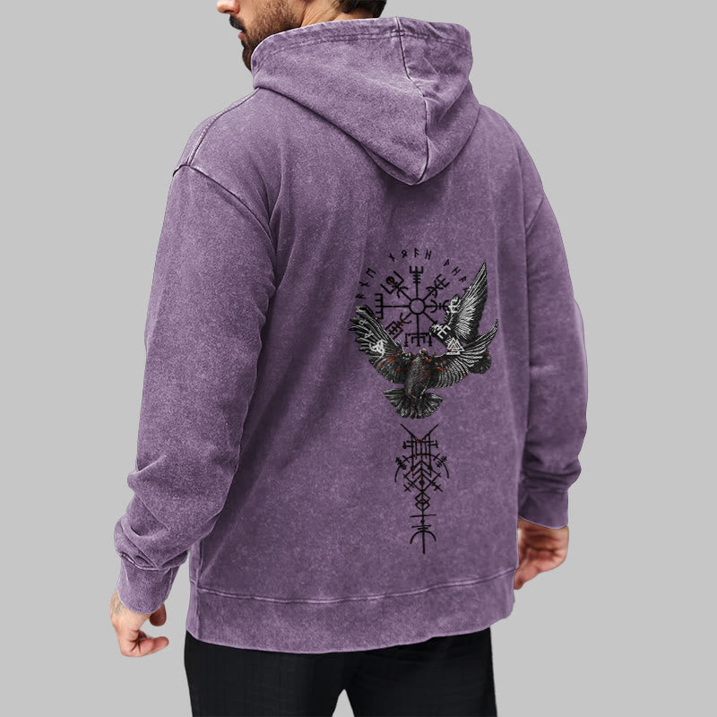 WorldNorse Wikingersymbol Raven Vegvisir gewaschener Kapuzenpullover - image 36
