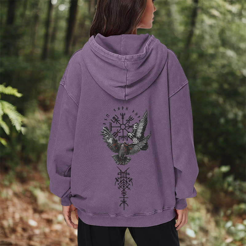 WorldNorse Wikingersymbol Raven Vegvisir gewaschener Kapuzenpullover - image 38