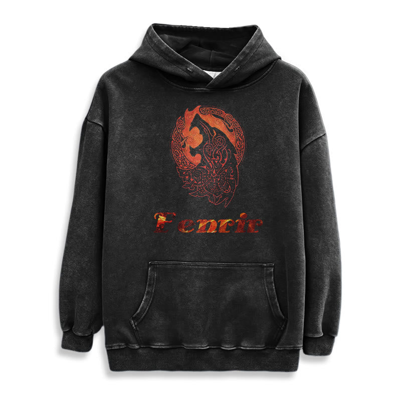 WorldNorse Fenrir Wolve Fire Washed Kapuzenpullover - image 2