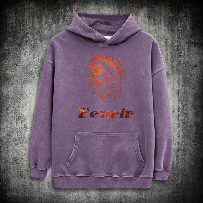 WorldNorse Fenrir Wolve Fire Washed Kapuzenpullover - Lila - 3XL - image 34