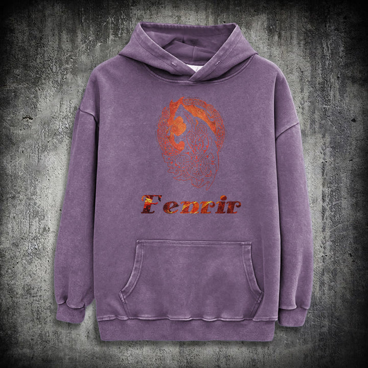 WorldNorse Fenrir Wolve Fire Washed Kapuzenpullover - Lila - 3XL - image 34