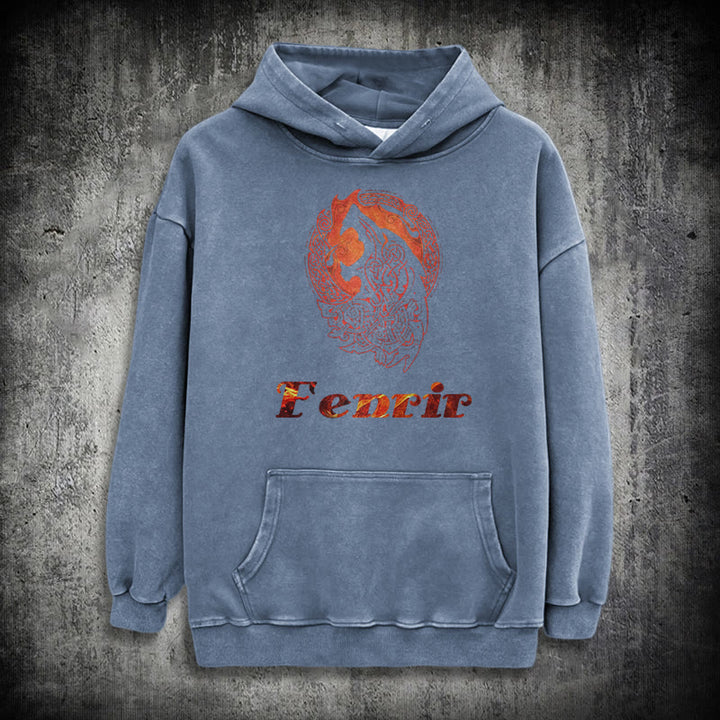 WorldNorse Fenrir Wolve Fire Washed Kapuzenpullover - Blau - 3XL - image 20