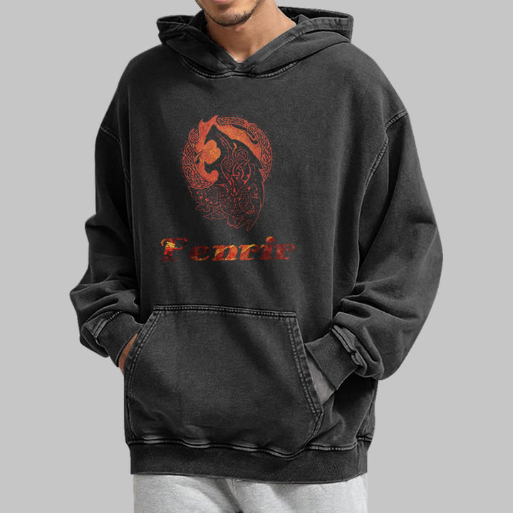 WorldNorse Fenrir Wolve Fire Washed Kapuzenpullover - image 5