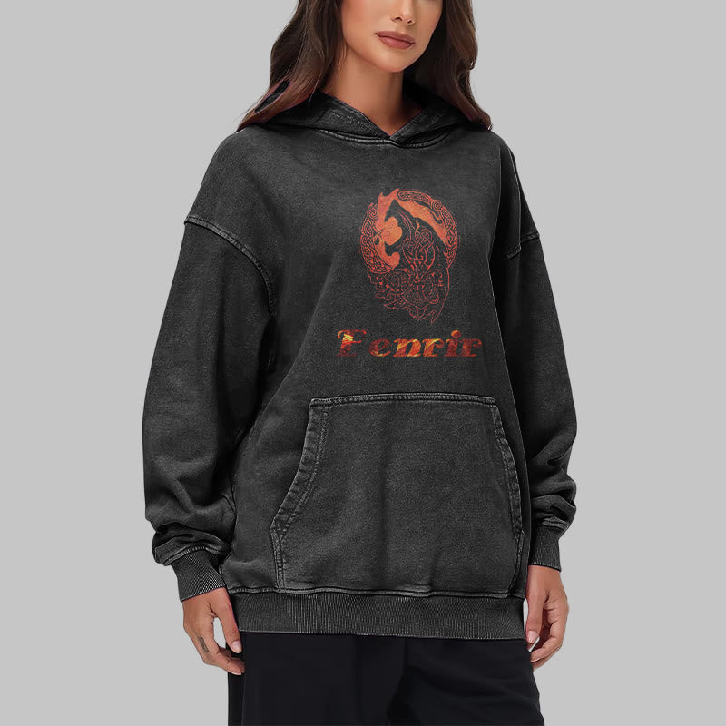 WorldNorse Fenrir Wolve Fire Washed Kapuzenpullover - image 9
