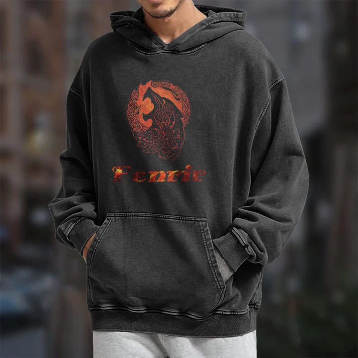 WorldNorse Fenrir Wolve Fire Washed Kapuzenpullover - image 7