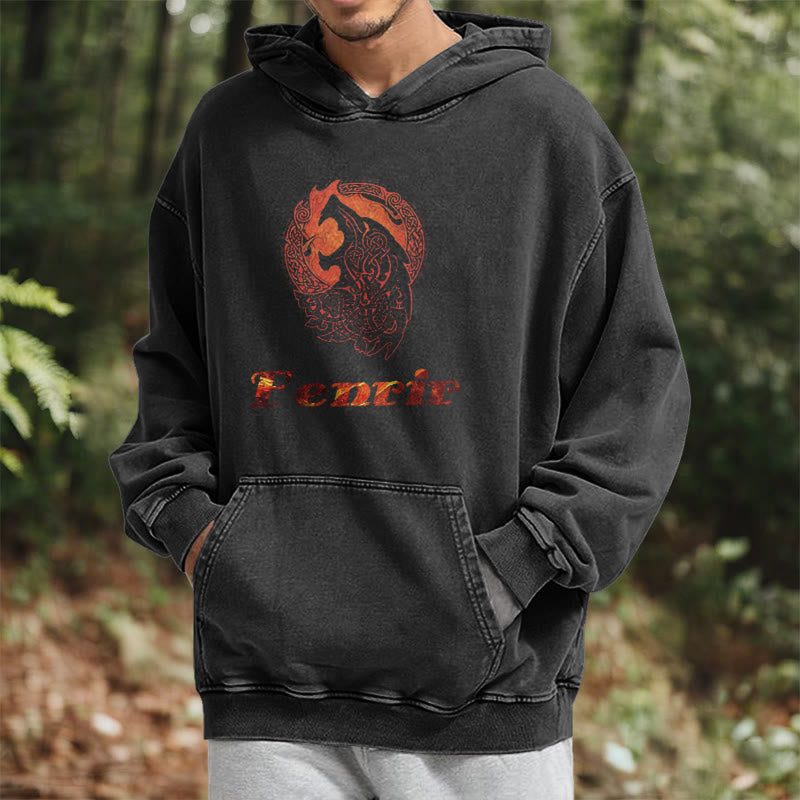 WorldNorse Fenrir Wolve Fire Washed Kapuzenpullover - image 6