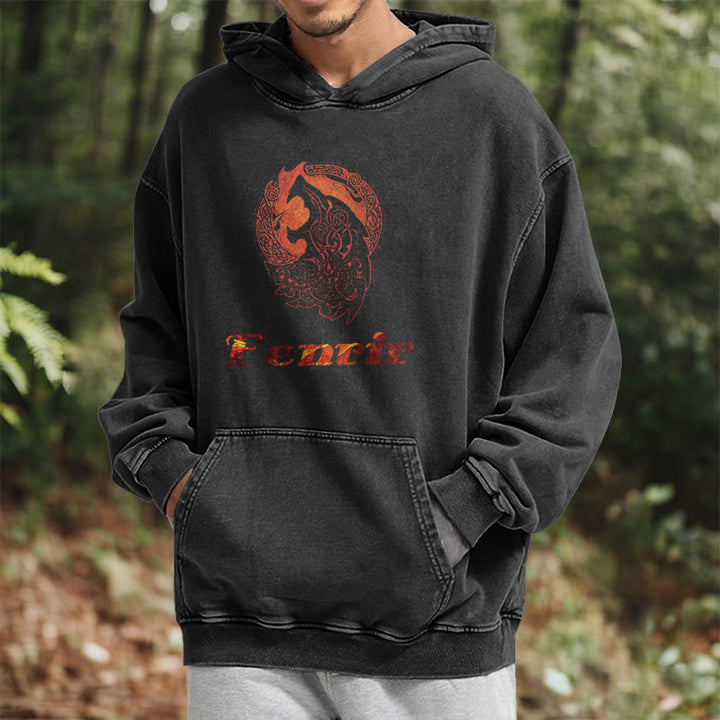 WorldNorse Fenrir Wolve Fire Washed Kapuzenpullover - image 7