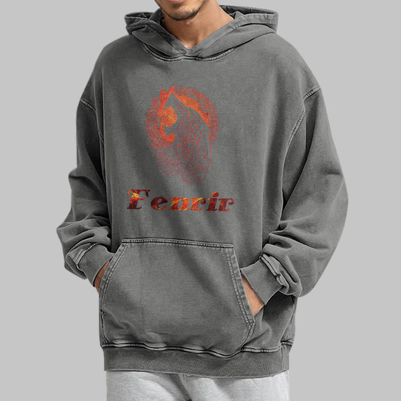 WorldNorse Fenrir Wolve Fire Washed Kapuzenpullover - image 15
