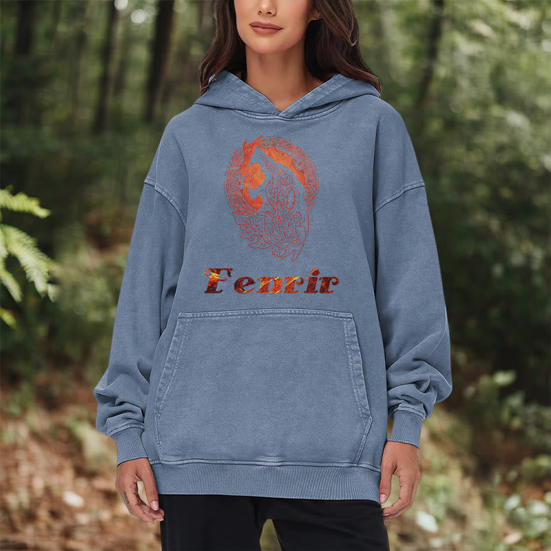 WorldNorse Fenrir Wolve Fire Washed Kapuzenpullover - image 24
